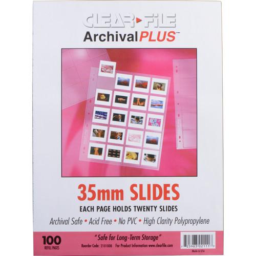 ClearFile Archival-Plus Slide Page, 35mm , Holds 20 Slides, Top-Load, Clear Back - 100 Pack