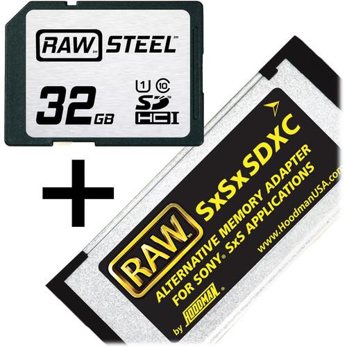 Hoodman 32GB SDHC Memory Card RAW STEEL Class 10 UHS-I and SxSxSDXC Adapter Kit