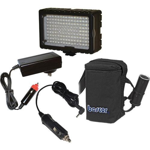 Bescor LED-125 On-Camera Light with HP-3NC Battery Charger Adapter Kit