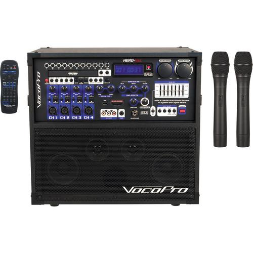 VocoPro HERO-REC 3 120W 4-Channel Multi-Format Portable PA System with Digital Recorder & 2 VHF Wireless Mics