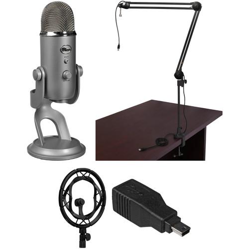 Blue Yeti USB Condenser Microphone Broadcast Kit with Shockmount, Broadcast Arm, and USB Adapter