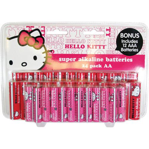 Sakar Hello Kitty Super AA AAA Alkaline Batteries - 24 AA, 12 AAA