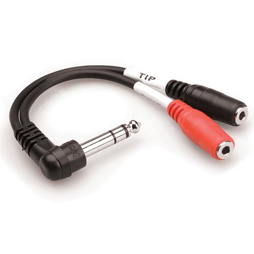 Hosa Technology YPM-523 Stereo to Dual Mono Splitter Cable - Right-Angle 1 4" TRS Male to Dual 3.5mm TRS Female