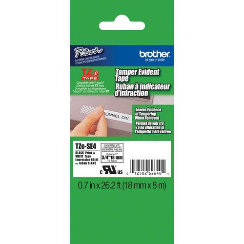 Brother TZeSE4 0.7" Black On White Security Tape