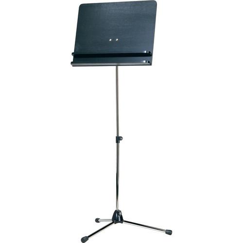 K&M Orchestra Nickel Music Stand with Black Wooden Desk & 1 Shelf