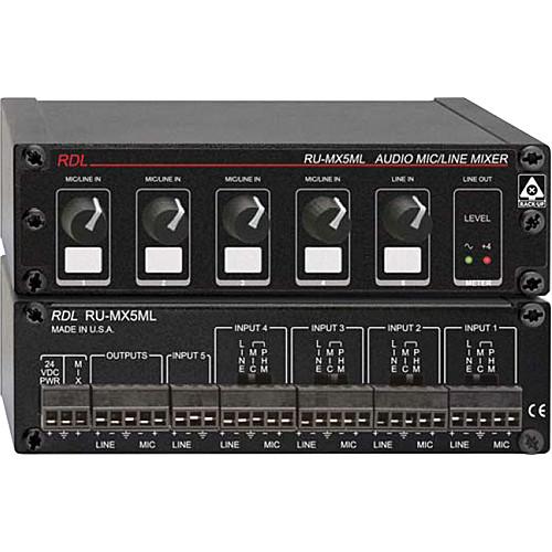 RDL RU-MX5ML 5-Channel Mic Line Audio Mixer with Phantom Power