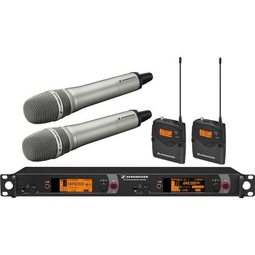 Sennheiser 2000 Series Dual Handheld and Dual Bodypack Transmitter Wireless Microphone System with Neumann KK 204 Capsules