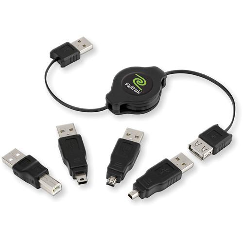 ReTrak Retractable USB 2.0 Cable with 4 Adapter Tips