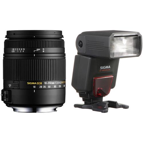 Sigma 18-250mm f 3.5-6.3 DC Macro OS HSM Lens and EF610 DG ST Flash Kit for Sony