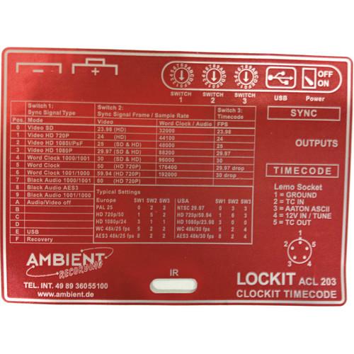 Ambient Recording Label for ACL-203 Lockit Timecode and Sync Generator