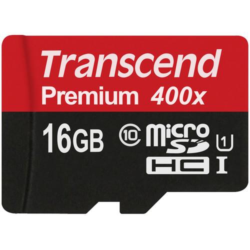 Transcend 16GB Premium microSDHC UHS-I Memory Card with SD Adapter