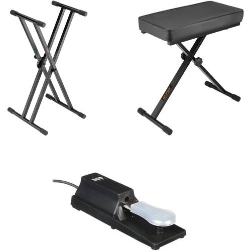 Photo Video Double X-Stand with X-Bench and Piano Sustain Pedal - Keyboard Essentials Kit
