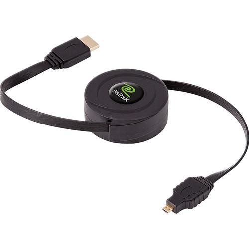 ReTrak Retractable HDMI Type A Male to Micro HDMI Type D Male Cable
