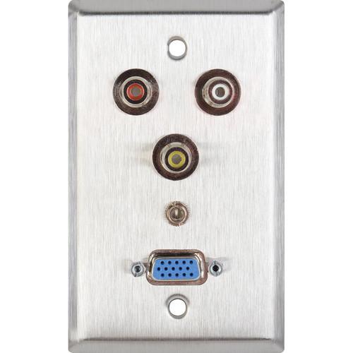 TecNec 1-Gang Wall Plate with HD 15-Pin F-TB 3 RCA Barrels 1 Mini Jack