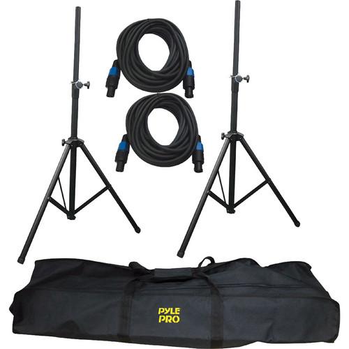 Pyle Pro Heavy-Duty Aluminum Anodizing Dual Speaker Stand & Speakon Cable Kit