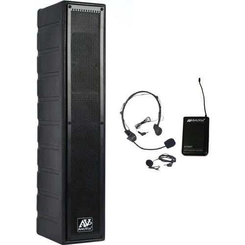 AmpliVox Sound Systems SW1234 50-Watt Powered Line Array Speaker with Wireless Receiver with Headset and Lapel Mics