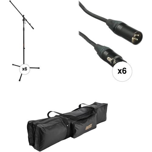Auray Six Mic Stands and Cables Kit with Carrying Bag