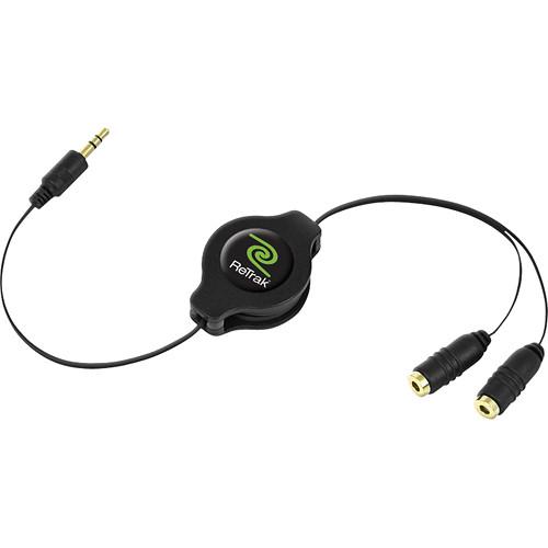 ReTrak ETCABLESPLBK Retractable Black Headphone Splitter