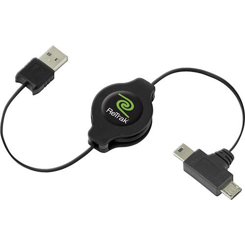 ReTrak Retractable USB Type A Male to Micro USB Type B Male Mini USB Type B Male Cable