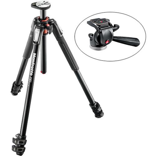 Manfrotto MT190XPRO3 Aluminum Tripod Kit with 391RC2 Junior 3-Way Pan Tilt Head and RC2 Quick Release System