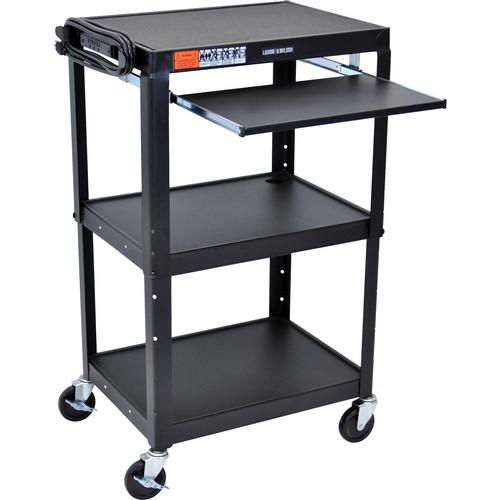 Luxor W42AKB Adjustable Height Steel A V Cart with Pullout Tray