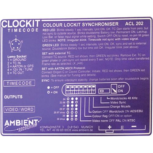 Ambient Recording Label for ACL-202 C Lockit Timecode Generator
