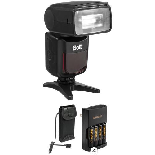 Bolt VX-710N TTL Flash for Nikon Kit with Compact Battery Pack, Rapid Chargers and AA Batteries