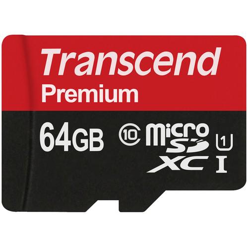 Transcend 64GB Premium microSDXC UHS-I Memory Card with SD Adapter