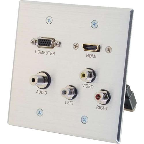 C2G HDMI, VGA, 3.5mm Audio, Composite Video and RCA Stereo Audio Pass Through Double Gang Wall Plate - Aluminum