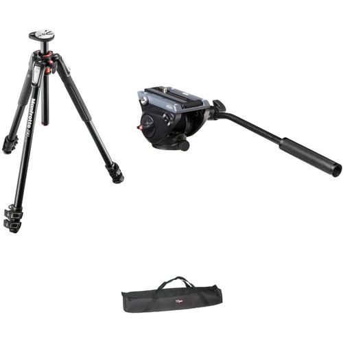 Manfrotto MVH500AH Flat Base Fluid Head,190XPROL Tripod Legs, Padded Case Kit