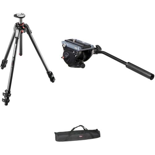 Manfrotto MVH500AH Flat Base Fluid Head MT190CXPRO3 Tripod Legs Padded Case Kit