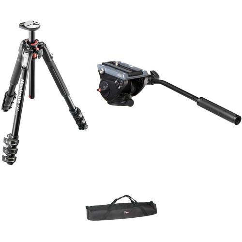 Manfrotto MVH500AH Flat Base Fluid Head, MT190XPRO4 Tripod Legs, Padded Case Kit