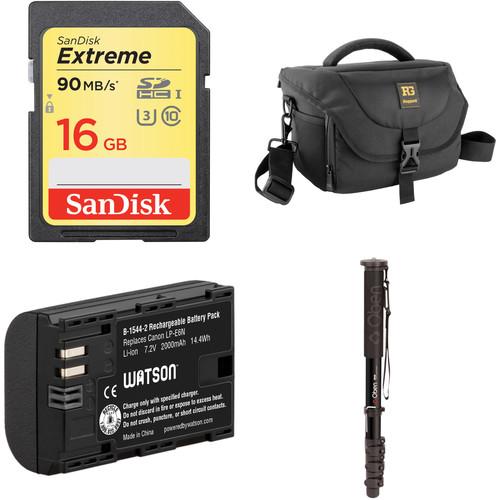 Photo Video DSLR Shoulder Bag, LP-E6 Battery, 16GB Memory Card and Monopod Kit
