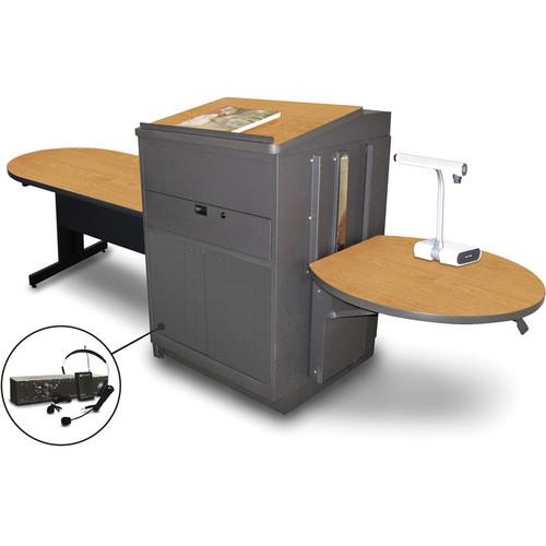 Marvel Vizion Peninsula Table with Media Center, Lectern, and AmpliVox Headset Microphone
