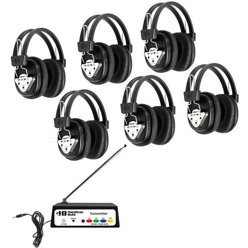 HamiltonBuhl W6-BT 6-Station Bluetooth Wireless Listening Center with Variable-Frequency Transmitter and 6 Headphones