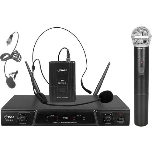 Pyle Pro PDWM-2115 Dual-Channel VHF Wireless Handheld & Lavalier Headset Microphone System