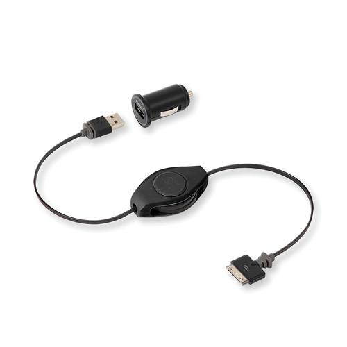 ReTrak 2.4 Amp Car Charger with Retractable iPad iPhone 30-pin USB Sync & Charge Cable
