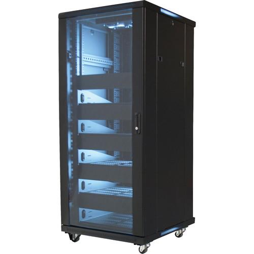Video Mount Products 19" Equipment Rack Enclosure with Pre-Loaded Shelves, Blanks, & Cooling Fans