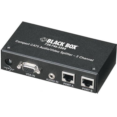 Black Box Compact CAT5 Audio Video Splitter, 2-Channel