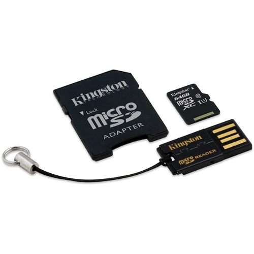 Kingston 64GB microSDXC Memory Card Kit with USB and SD Adapters