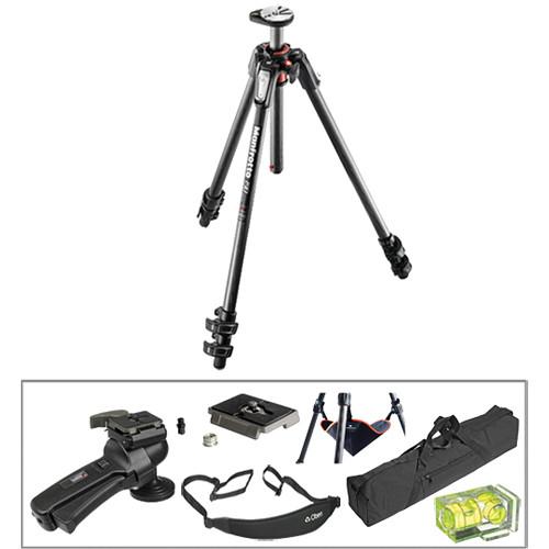 Manfrotto MT190CXPRO3 Carbon Fiber Tripod with 322RC2 Grip Action Ball Head Deluxe Kit