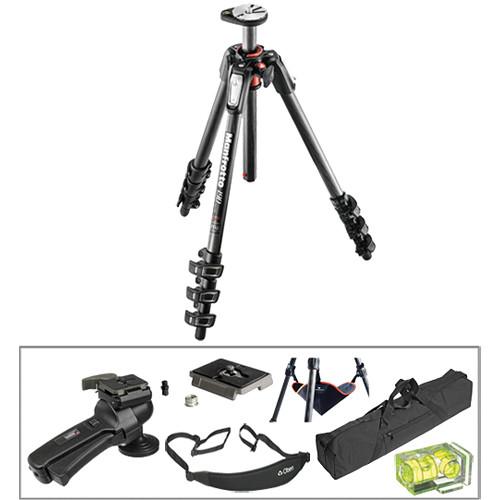 Manfrotto MT190CXPRO4 Carbon Fiber Tripod with 322RC2 Grip Action Ball Head Deluxe Kit