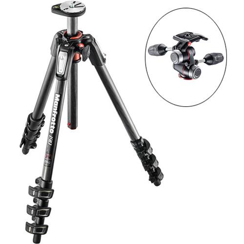 Manfrotto MT190CXPRO4 Carbon Fiber Tripod with MHXPRO-3W 3-Way Pan Tilt Head Kit