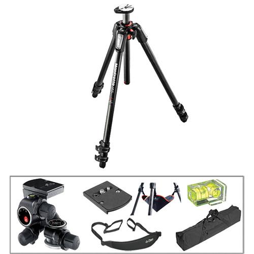 Manfrotto MT055CXPRO3 Carbon Fiber Tripod with 410 Junior Geared Head Deluxe Kit