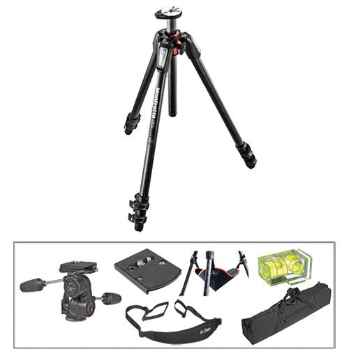 Manfrotto MT055CXPRO3 Carbon Fiber Tripod with 808RC4 3-Way Pan Tilt Head Deluxe Kit