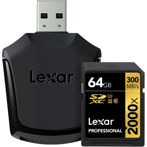 Lexar 64GB Professional 2000x UHS-II SDXC Memory Card with SD UHS-II Reader