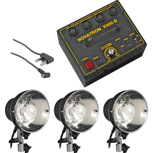 Novatron V400D Basic 3 Head Kit - Includes: 400 Watt Second Power Pack, 2140C, 2100C, 2110C Flash Heads, Sync Cord - No Umbrellas, Stands or Case