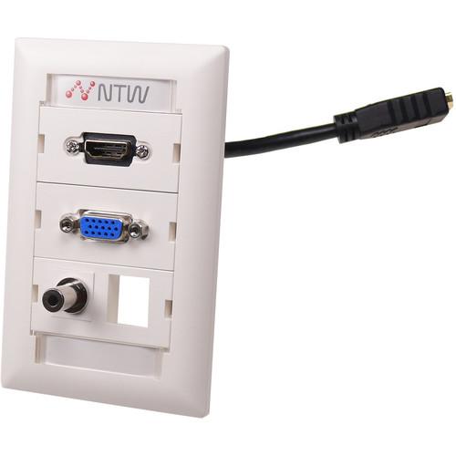 NTW Pre-Configured Customizable UniMedia Wall Plate with HDMI Pigtail, VGA, 1 8" Audio Pass-Through, & One Blank Module