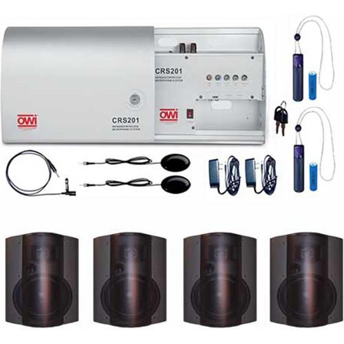 OWI Inc. CRS201-2P-5278B4 IR Wireless Microphone System with 4x Black P5278 5" Speakers Combo Package