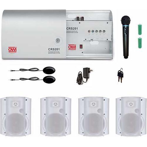 OWI Inc. Infrared Wireless Microphone System with One Handheld Mic and Four White P5278P Patio Blaster P Series Speaker